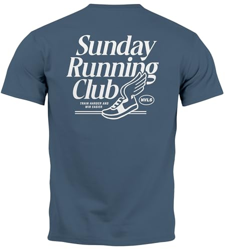 Neverless® Herren T-Shirt Backprint Sport Laufen Joggen Grafik Sunday Running Club Retro Fashion Streetstyle