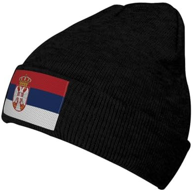 Oudrspo Beanie-Mütze mit schwarzer Flagge von Serbien für Herren und Damen, warm, aus Strick, mit Bündchen