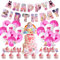 Bar-bie Birthday Party Decorations, Princess Balloons Happy Birthday Banner Cake Topper Cupcake Toppers Party Supplies for Girls Princess Theme Decoration