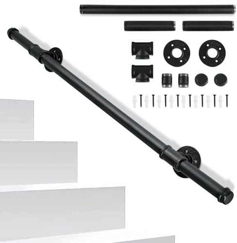 Vigevee Handlauf Treppe, Geländer Treppengeländer Innen & Außen, Metall Eisen Handlauf Schwarz, Wandhandlauf Inklusive Montagematerial, Treppe Wandhalter Haltegriff Stange für Brüstung, Balkon, 100CM