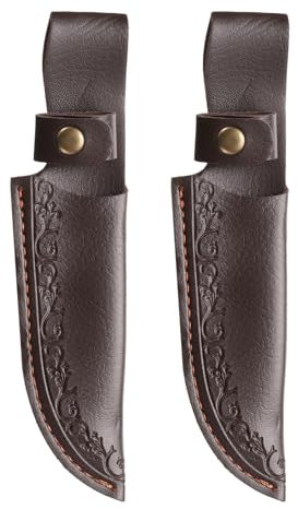 sourcing map 2pcs Knife Sheath 8.46 Length Genuine Leather Carry Folding Knife Sheath for Outdoor Climbing Camping Cycling and Hiking, Deep Brown