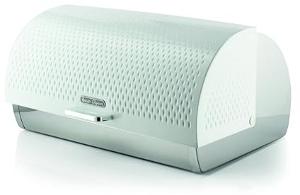 SWAN Elegance SWKA18532WHT Bread Bin with Textured Gloss Finish, Roll Top Design and Ventilation for Longer Freshness, 14L, White