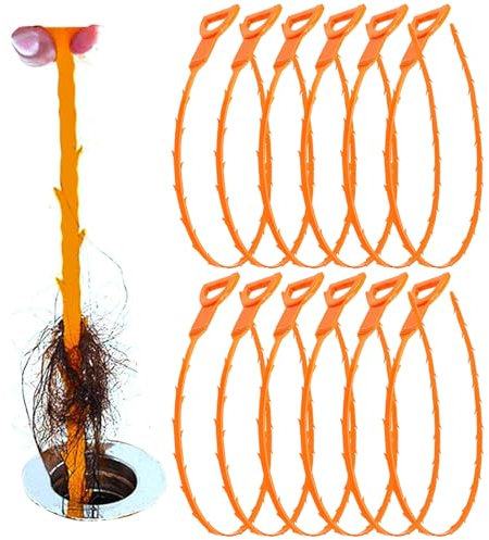 Huryfox Drain Clog Remover Tool- 12 Pack 50cm Length Drain Cleaner Sticks for Sink, Pipe and Tub - Plumbing unclogger Tool for Clogged Drains in Shower, Hair Catcher for Bathroom, Kitchen, Bathtub