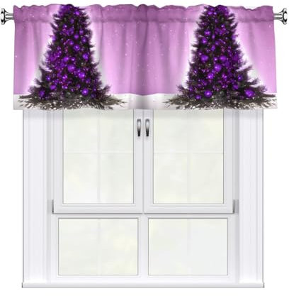 Koloqren Tenda mantovana con stampa di albero di Natale, mezza finestra, 137 x 45 cm, tende corte con tasca per asta