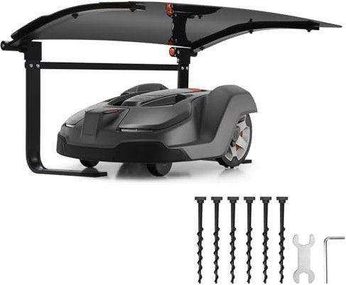 Jiubiaz Garage pour robot tondeuse - Abri de voiture couvert pour toit de robot tondeuse - Résistant aux intempéries - 73 x 57 x 40 cm - Matériau : métal + plastique