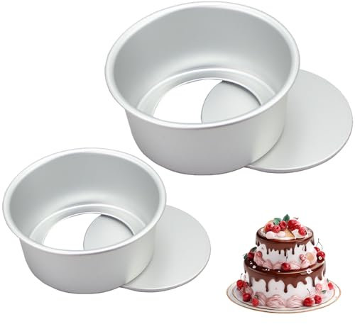 hzkais 2 PCS Non-Stick Deep Aluminum Round Cake Pan with Removable Bottom, 4 & 6 Inch Cake Tin, Aluminum Bakeware Moulds for Wedding/Birthday/Christmas Cakes, Baking Pan Dishwasher Safe