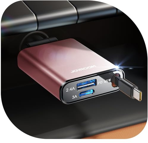 【2025 Ultra-kompakte】 JOYROOM 72W Einziehbares Zigarettenanzünder USB C,【3-IN-1】 12V/24V USB Adapter Auto Zubehör, Auto Ladegerät Schnellladegerät für iPhone 17-Rosa
