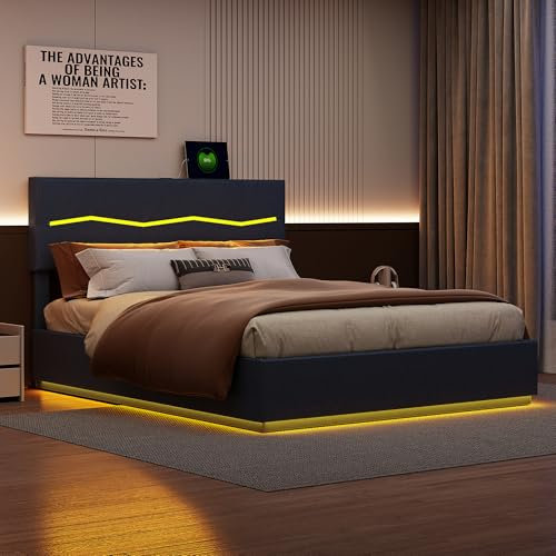 Doppelbett 180x200cm,Polsterbett Bett Doppelbett mit Stauraum USB/LED mit Lattenrost Bettkasten Boxspringbett Hydraulisch Bettrahmen, Stauraumbetten Funktionsbett, Ohne Matratze (schwarz, 180x200)