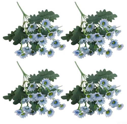 12 paquetes de flores artificiales de seda azul crisantemo de 32 cm de longitud, arreglos florales de imitación de aspecto realista para el hogar, jardín, interior, exterior, boda, fiesta, oficina