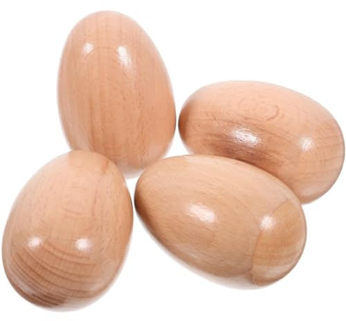 Eieenotee Wood Egg Shakers Set, 4Pcs Egg Hand Percussion Shakers Unfinished Easter Eggs Musical Instruments Wooden Easter Egg Toy