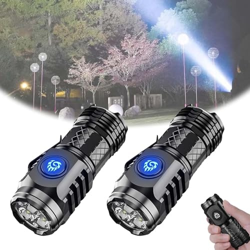 LED Taschenlampe Extrem Helle mit 5 Lichtmodi, Mini-Taschenlampe Aufladbar Wasserdicht Taktische Handlampe Flashlight Taschenleuchte Mini Handlampe für Outdoor Wandern Notfälle Camping (Schwarz*2)