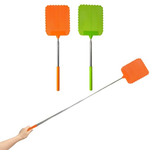 JZK 2X Teleskop Fliegenklatsche ausziehbar mit langem Griff Fliegen schläger manueller Fliegenfänger stabil drinnen wespenfalle für draußen Fly swatter Insektenklatsche für Wespen Insekten