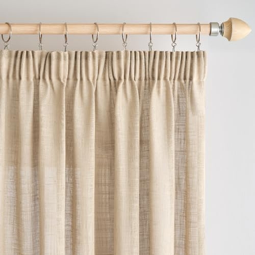 Woaboy Leinen Gardinen Vorhänge Kräuselband 2er Set 140x235cm Beige | Leinenoptik und halbtransparentes Gewebe für Wohnzimmer und Schlafzimmer, moderne Stores mit weichem Licht.