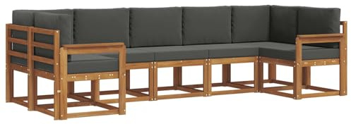vidaXL Outdoor-Sofagarnitur mit Kissen 7 pcs Natur und Anthrazit, Modernes Outdoor-Sofa-Setn-Sektionalmöbel, Gartenlounge, Möbel aus Akazienholz, Sitzgelegenheiten für den Hinterhof