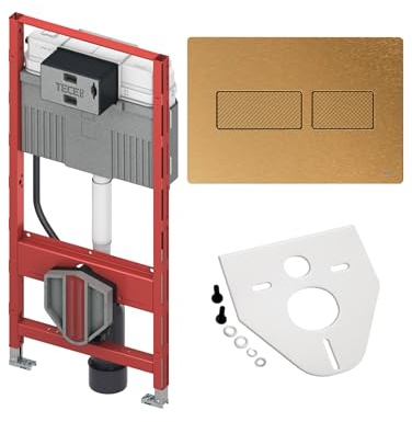 BADfabrik24 TECEprofil WC-Modul 1120 mm mit Uni-Spülkasten, TECEnow Betätigungsplatte, Montageset Wand-WC/Bidet, Komplettset (Messing gebürstet mit Rautenstruktur)