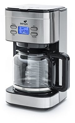 Senya cafetiere electrique programmable Inox Family Coffee, verseuse en verre, cafetiere filtre 12 tasses en Acier Inoxydable 1,5L, 900W, SYBF-CM019
