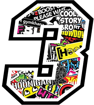 Sticker NUMBER 3 RACE 12 cm - STICKER BOMB - Rennen Cross Track Auto Motorrad Aufkleber