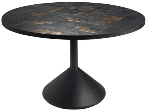 Casa Padrino Luxus Esstisch Mehrfarbig/Schwarz Ø 120 x H. 76 cm - Runder Küchentisch mit Schieferplatten & Keramik Fliesen