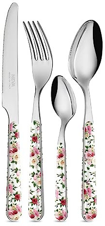 NEVA | BISTROT Roses Collection Set 24 Posate, Set Posate in Acciaio Inox, Lavaggio in Lavastoviglie, Decorazione Indelebile, Micro Rose