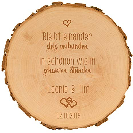 Baumscheiben zur Hochzeit mit Gravur - personalisierte Holzscheibe - verschiedene Designs - naturbelassen - Dekoration - Wanddeko (Bleibt einander stets verbunden..)
