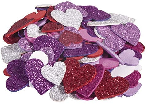 Rayher 30229000 Moosgummi Herzen Glitter, 3 cm ø, 100 Stück, selbstklebend, Farben gemischt, Glitter Schaumstoff Sticker, Moosgummi-Aufkleber Herz, zum Dekorieren