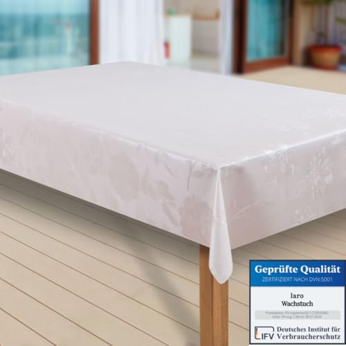 laro Wachstuch-Tischdecke Abwaschbar Garten-Tischdecke Wachstischdecke PVC Plastik-Tischdecken Eckig Meterware Wasserabweisend Abwischbar |75|, Muster:Perla Weiss-Creme, Größe:130x200 cm