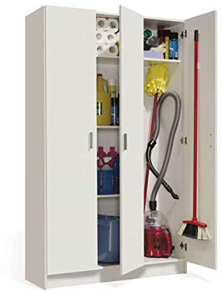 MarinelliGroup Armadio multiuso armadietto mobile bagno casa garage 3 ante 5 ripiani Bianco 109 X 37 X 180 cm 7143