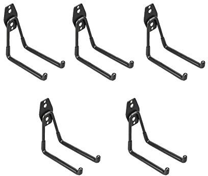 Heavy Garage Hook, Steel Garage Storage Utility Double Hooks, Heavy Duty Shovel Holders for Organise Power Tools, Shed, Ladders, Bike, Bicycle and Bulk Items (Pack of 5) (Black,MU)