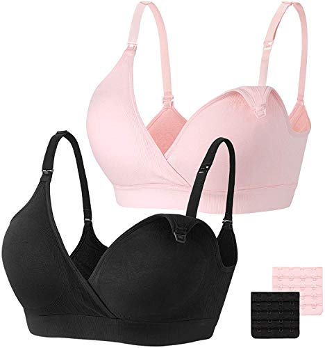 HBselect Soutien-Gorge d'allaitement Maternité 2 Pièces Soutien-Gorge d'allaitement sans Couture avec Rallonges de Soutien-Gorge Supplémentaires Femmes Allaitement et Sommeil sans Fil