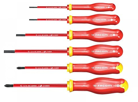 FACOM ATPVE.J6PB - Juego de 6 destornilladores AISLADOS PLANOS/PH 1000 VOLTIOS