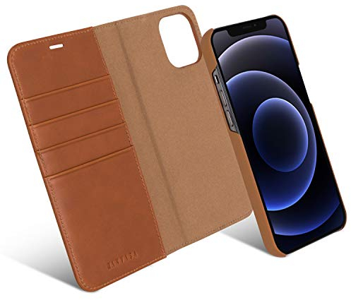 KANVASA iPhone 12 Pro Max Hülle Leder Case Lederhülle 2 in 1 braun Luxus Echtleder Klapphülle Cover Handyhülle für Original iPhone 12 Pro Max (6,7 Zoll) - Kabelloses Laden Qi möglich