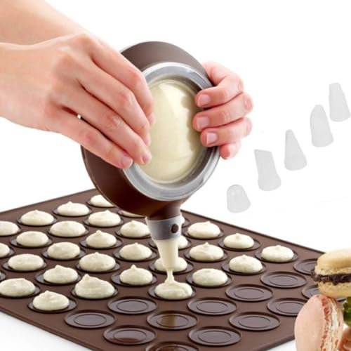 Agatige Macarons Silicone Baking Mold Pot, Macaron Kit Pastry Baking and Decorating Piping Pot with 4pcs Nozzles for Macaron, Cupcake