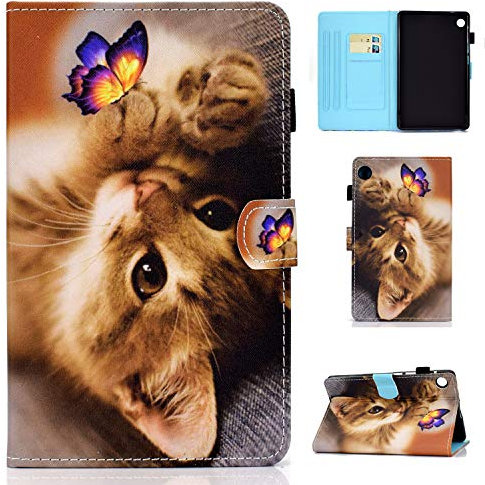 Aswant Huawei Matepad T10/Matepad T10s Hülle PU Leder Brieftasche Etui Case Flip Stand Magnetisch Tablet Schutzhülle für Huawei Matepad T 10 9.7 Zoll/Huawei Matepad T 10s 10.1 Zoll Katzenschmetterling