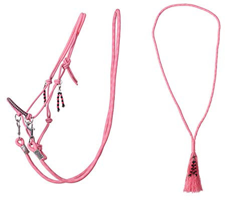 ARBO-INOX Knotenhalfter Zügel Halsring Kombiset Knotenhalfter-Set (Pony, Flamingo-Pink)