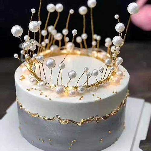 Happy Birthday Cake Topper - Pearl Crown Design