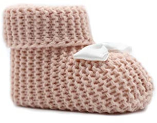 Weiche Babyschuhe gestrickt, Babychucks Unisex Strickschuhe, warme gehäkelte Stricksocken für Neugeborene 0-6M (Rosé)