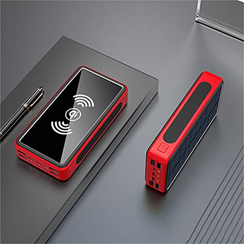 WFEI Solar Wireless Power Bank Solar Charger 80000Mah, Solar Power Bank Quick Charge Qi Wireless Portable Charger with LED Flashlight for Outdoor Camping,Red