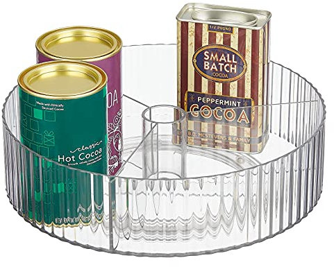 mDesign Organizadores giratorios para cocina – Prácticos platos giratorios con 3 compartimentos – Soporte para especias giratorio para neveras o muebles de cocina – transparente