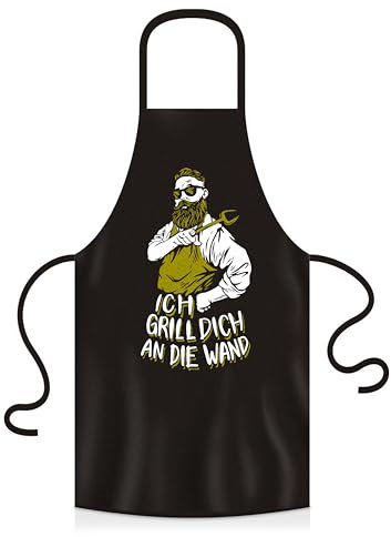 YORA Grillschürze für Männer Vatertagsgeschenk - Kochschürze lustig [inkl. Urkunde] - lustige Geschenke zum Vatertag - Geschenkideen Opa & Papa - Leute (An Wand grillen)