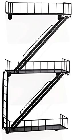 Coradoma Fire Escape Wandregal Schwarz Metall - Hängeregal mit Leiter für Deko Wohnzimmer Modern | Schweberegal zur Dekoration Badezimmer Schlafzimmer | Küchenregal Aesthetic Wanddeko Gewürzregal