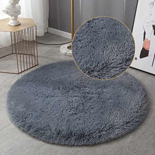 GZQIAWY Flauschige runde Teppiche für Wohnzimmer Wohnkultur Schlafzimmer Kinderzimmer Bodenmatte Dekoration Salon Dicker Flor Teppich grau 70 x 70cm