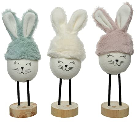Osterhase 24cm x 1 Stück Sortiert Plüsch Ostereier mit Ohren Osterdeko Hasenfigur weiß rosa o. blau