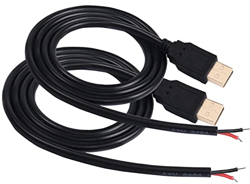 XMSJSIY USB 2.0 Stecker, blankes Kabel, Pigtail, offenes Ende, Verlängerungskabel, 5 V, 3 A, Stromladekabel, DIY-Stecker, Ersatzkabel, 18 AWG, 2 Stück (0,5 m)