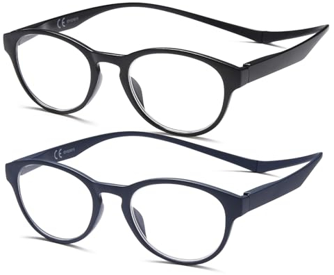NEW VISION Lesebrille mit Magnetverschluss 2 pack, Lesebrillen, Bequem Magnetverschluss, Reading Glasses NV3312, Lesehilfe für Damen Herren (Nero+Blau, 3.5, x)