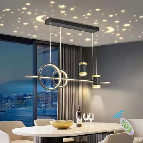 Lanekd 100cm LED Pendelleuchten Höhenverstellbar Esszimmer Esstisch Hängeleuchte Wohnzimmer Hängelampe Moderne Kreative Mit Sternenhimmel Designer Kronleuchter Küchen Bar Gold Hängend Lamp (Schwarz)