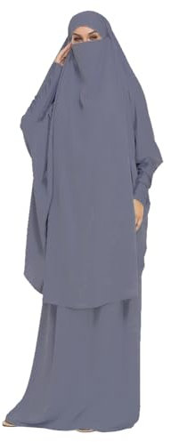 DOTBUY-SHOP Muslimisches Kleid Damen Einfarbig Zweiteiliger Muslim Lange Robe mit Hijab Naher Osten Dubai Arab Islamischer Ramadan Sommerkleid Gebetskleidung Abaya für Frauen