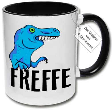 Lustige Tasse T-Rex, Spruchtasse Tyrannosaurus, Kaffeetasse mit Dino FREFFE Geschenkidee für Freunde (A: Schwarz-Weiß)