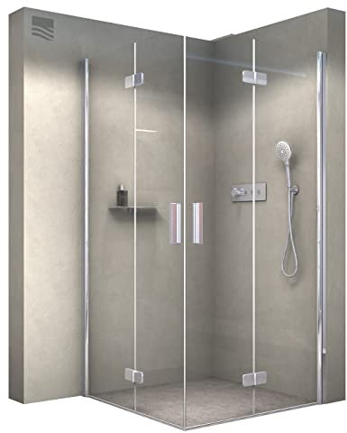 BERNSTEIN - Paroi de douche verre Cabine de douche intégrale Parre douche angle portes pliantes - Toutes largeurs - 90x90cm - Chrome - Etanche, Profil alu, Nano-revêtement, Poignée acier - NT213
