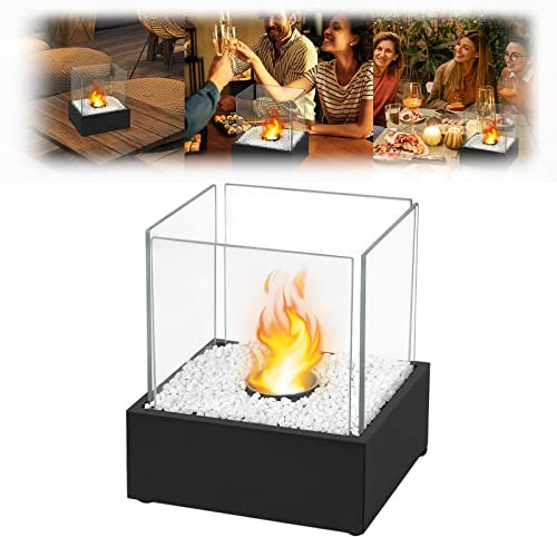 ACXIN Bioethanol Tischkamin Edelstahl mit Deko Steinen, Tischkamine Indoor Outdoor, Tisch Kaminfeuer für Wohnzimmer Balkon, Sicher und Warm, Rauchfrei & Geruchlos Tischfeuer, Tisch-Dekofeuer