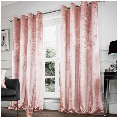 Crushed Velvet Curtain Super Soft Lined Curtains Bedroom, Living Room Blush Pink (66X90 Inches)